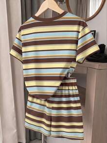 Tween Girl Casual Minimalist Short Sleeve & Shorts 2 Pieces Set, Suitable For Summer - Multicolor - View 2