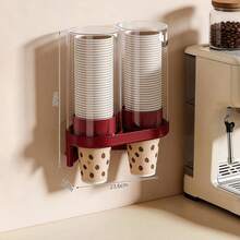 Disposable Cup Holder With Cup Extractor, No Drilling Required, Suitable For Home Storage, Commercial Coffee Shops, Bar Counters, And Wall-Mounted Use For Restaurant Paper Cups. - Red - View 9