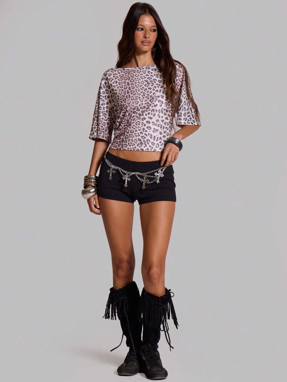 Black Embellished Chain Mini Short