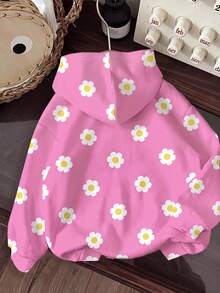 SHEIN EZwear 休閒可愛極簡風粉色花卉蛋花印花女款運動衫，秋季清新學院風，開學季、度假旅行、派對、教師穿搭 - 彩色 - 查看 2