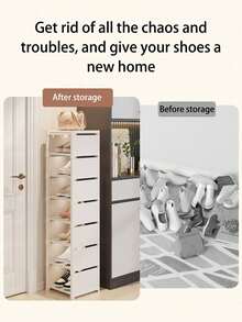 1 Piece Of Household Multi-Layer Single-Row Shoe Rack, Suitable For Shoe Storage In Living Rooms And School Dormitories, Can Be Assembled Freely, Home Decoration - White - View 3