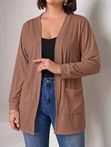 Chikora Cardigan Rajut Hitam Ukuran Besar dengan Kantong, Model Longgar untuk Wanita, Cocok untuk Bisnis dan Kasual. - Dusty Pink - View 5