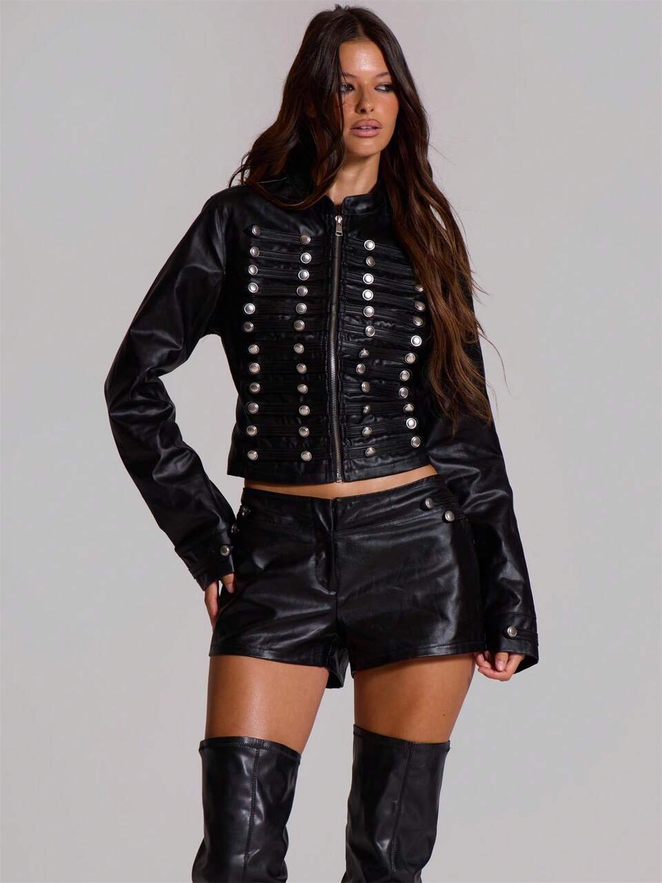 Black PU Military Style Shorts