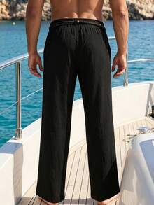 Manfinity Swimmode 男士休閒寬鬆版型附腰帶長褲 - 黑色 - 查看 2