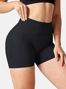 Rhythm Era Plus Size Seamless Solid Color Elastic Sports Shorts - Black - View 4