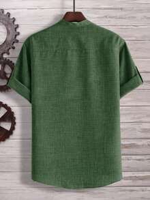 Manfinity Homme Loose Fit Men Half Button Roll Up Sleeve Shirt - Green - View 2