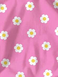 SHEIN EZwear 休閒可愛極簡風粉色花卉蛋花印花女款運動衫，秋季清新學院風，開學季、度假旅行、派對、教師穿搭 - 彩色 - 查看 3