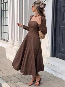 Serisse Gaun Midi Bergaris Elegan untuk Wanita, Cocok untuk Perjalanan Sehari-hari - MultiWarna - View 2