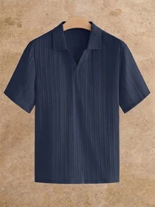 HIMLAND 男士紋理針織 Polo 衫 短袖 V 領翻領 羅紋 寬鬆休閒夏季上衣 輕盈透氣 冰絲觸感 日常穿搭款 - 彩色 - 查看 6