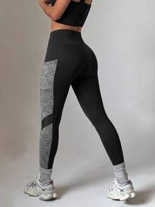 Slayform Slayform YD3016 Black & Grey Colorblock High Waist Sports Leggings - Black - View 7