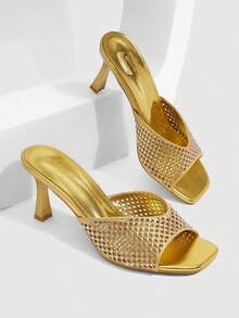 CUCCOO SZL Women's Shiny Hollow-Out Pointed Toe High Heel Sandals Spring Shoes - Dark gold - View 3
