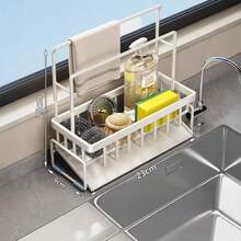 Kitchen Storage Rack, Sink Cloth Holder, Draining Rack For Dishwater, Carbon Steel Faucet, Storage Rack For Dishwashing Detergent, Steel Wire Ball For Cleaning, All-In-One Handy Device. - B - View 4