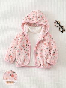 SHEIN Baby Girl Ditsy Floral Hooded Jacket - Pink - View 5