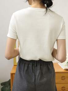 DAZY Camiseta de punto acanalado con botones delanteros, ropa fina de verano - Blanco - Ver 5