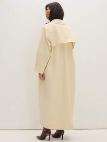 MUSEYN Cream Woven Extreme Oversized Trench Coat Structured Tailored Polished Everyday Office Fall - Apricot - View 4