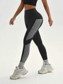 Slayform Slayform YD3016 Black & Grey Colorblock High Waist Sports Leggings - Black - View 3