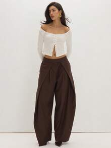 MUSEYN Atasan Jersey Putih Kancing Depan Lengan Panjang Leher Bulat Pas Badan - Putih - View 2