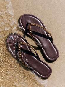 Grefit Chanclas con remaches color burdeos, audaces y vanguardistas, adecuadas para estilo de vacaciones, ropa de calle de primavera o estilo relajado de invitado de verano - Marrón oscuro 2s - Ver 9