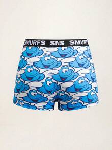 SHEIN X The Smurfs Women's Letter Print Casual Everyday Hipster Panties - Blue and White - View 2