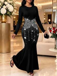 SHEIN Lady فساتين نسائية أنيقة لحفلات المكتب والسنة الجديدة للربيع والصيف والخريف والشتاء - الأسود - مشاهدة 3
