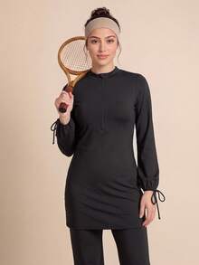 SHEIN With My Calm Swim Lushoire 2PCS Solid Black Long Sleeve Casual Sports Set - Black - View 3