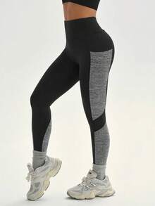 Slayform Slayform YD3016 Black & Grey Colorblock High Waist Sports Leggings - Black - View 4