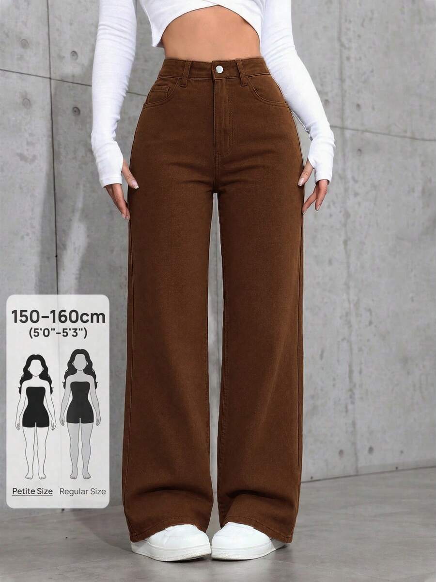SHEIN PETITE 女款高腰直筒寬鬆休閒百搭牛仔褲