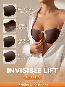 SHEIN 1pc Front-Clasp Invisible Push-Up Breast Petal - Burgundy - View 1