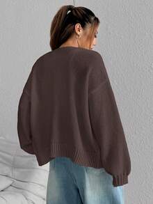 SHEIN Unity 女款純色休閒百搭日常穿著長袖開襟衫 - 棕色 - 查看 2