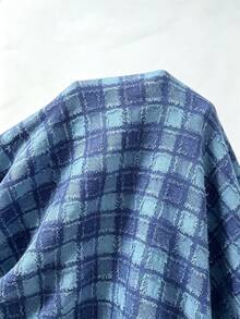 SHEIN Women's Plaid Casual Loose Short Sleeve Shirt - Blue - View 4