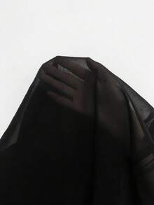 SHEIN Clasi 大码女式休闲雪纺透气开衫秋冬款，黑色，女款 - 黑色 - 查看 6