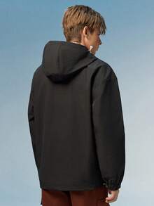 Caldwick Men's Long Sleeve Casual Patchwork Hooded Drawstring Jacket , Spring/Autumn Outerwear - Black - View 3