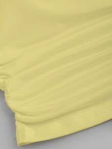 FavEase Solid Color Pleated Padded Fashionable Square Neck Casual Fitted Tank Top - Pale Yellow - View 4