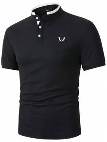 Calvornis 男士拼色休閒百搭日常穿著短袖 Polo 衫 - 黑色 - 查看 3