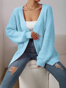 SHEIN LUNE 女款素色休閒百搭日常穿搭開襟衫 - 藍色 - 查看 5