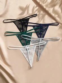 SHEIN 女款蕾絲蝴蝶結裝飾性感丁字褲 (5件組) - 彩色 - 查看 2