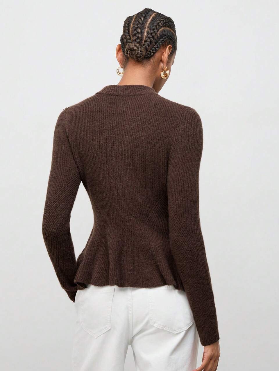 SHEIN Maija Knit Cardigan With Small High Neck, Long Sleeves, Ruched Hem, Waist-Cinching Slim Fit