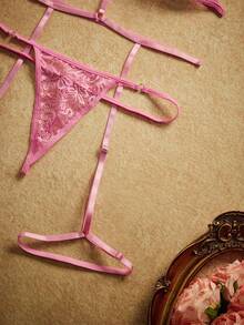 PinupPomp Conjunto de lencería sexy de encaje transparente - Rosa Fucsia - Ver 4