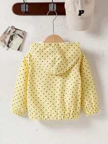 SHEIN 女童米色圓點連帽拉鍊外套，休閒可愛版型，簡約百搭風格，適合日常穿著、外出、上學與購物 - 黃色 - 查看 2