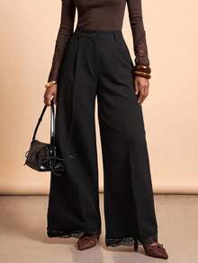 Zivah Women's Solid Color Pocket Pleated Casual Classy Elegant Versatile Wide Leg Pants For Daily Wear Dinner Office Black Autumn - Black - View 4