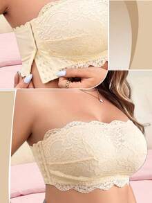Nora Wilde 1pc Lace Strapless Bandeau Bra Plus Size - Apricot - View 5