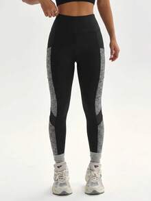 Slayform Slayform YD3016 Black & Grey Colorblock High Waist Sports Leggings - Black - View 5