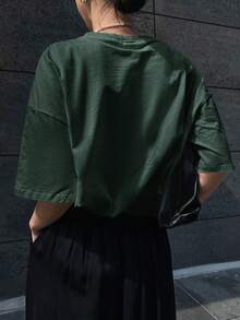 DAZY Slogan Graphic Drop Shoulder Tee Keep Smiling ENERGy ATTITUi See The Good Time For You Oversized T-Shirt - Dark Green - View 2