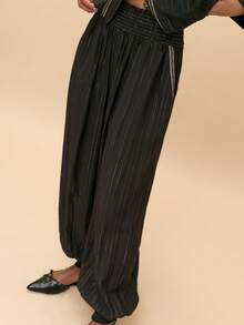 Nöista Black Balloon Pants With Metallic Gold Fabric . Fall, Winter, Haloween, Night Out, Christmas, Elegant, Formal Event,  Dinner, Torusers, Barrell - Black - View 4