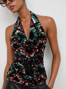 Maija Women's Colorful Sequin Halter Top - Multicolor - View 5