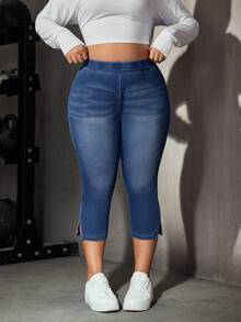 EMERY ROSE Plus Size Casual Washed Slim Fit Jeans - Baby Blue - View 4