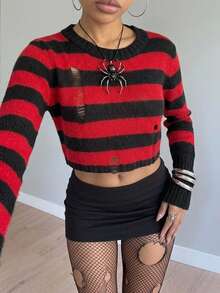 SHEIN EZwear Striped Vintage Style Bell Sleeve Sweater In Fall/Winter - Multicolor - View 3