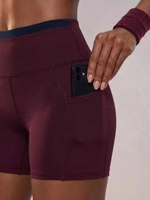 Zivah Women's Cropped Top And High Waist Shorts Set - Colorblock Casual Sports Outfit For Fitness Workout Year Round - Burgundy - View 5