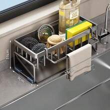 Kitchen Storage Rack, Sink Cloth Holder, Draining Rack For Dishwater, Carbon Steel Faucet, Storage Rack For Dishwashing Detergent, Steel Wire Ball For Cleaning, All-In-One Handy Device. - A - View 11