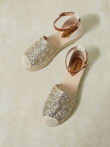 Styleloop Ladies Retro Gold Vacation Hollow Woven Pull-Up Belt Hemp Rope Platform Shoes - Gold - View 10
